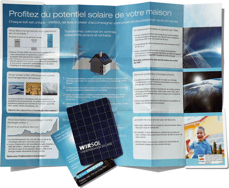 Z-Card-Klapp-Flyer Photovoltaik Privatkunden Frankreich