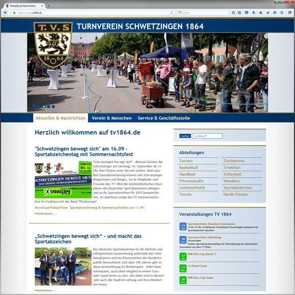 Die neue Website des TV 1864 Schwetzingen