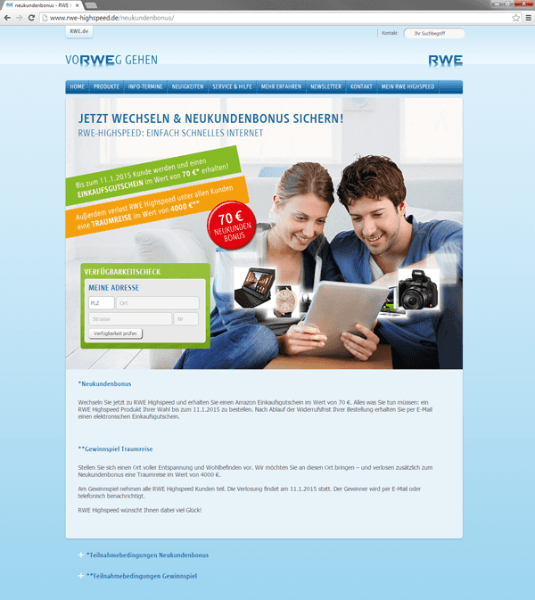 Landing-Page Q4-2015-Kampagne &bdquo;Neukundenbonus&ldquo;