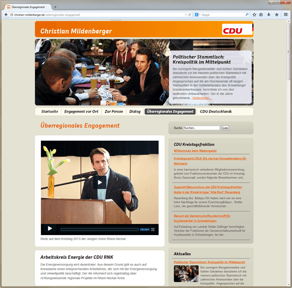Screenshot der Website des CDU-Politikers Christian Mildenberger