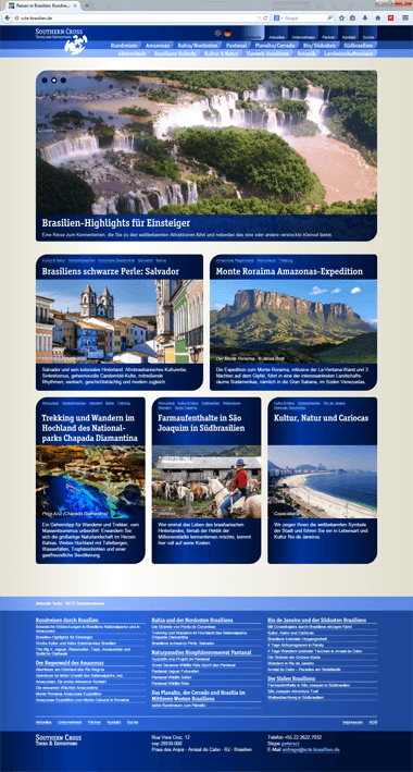 Startseite der Website von Southern Cross Tours & Expeditions